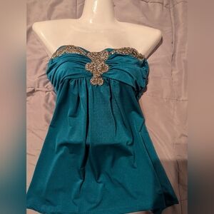 Aqua jeweled tube top